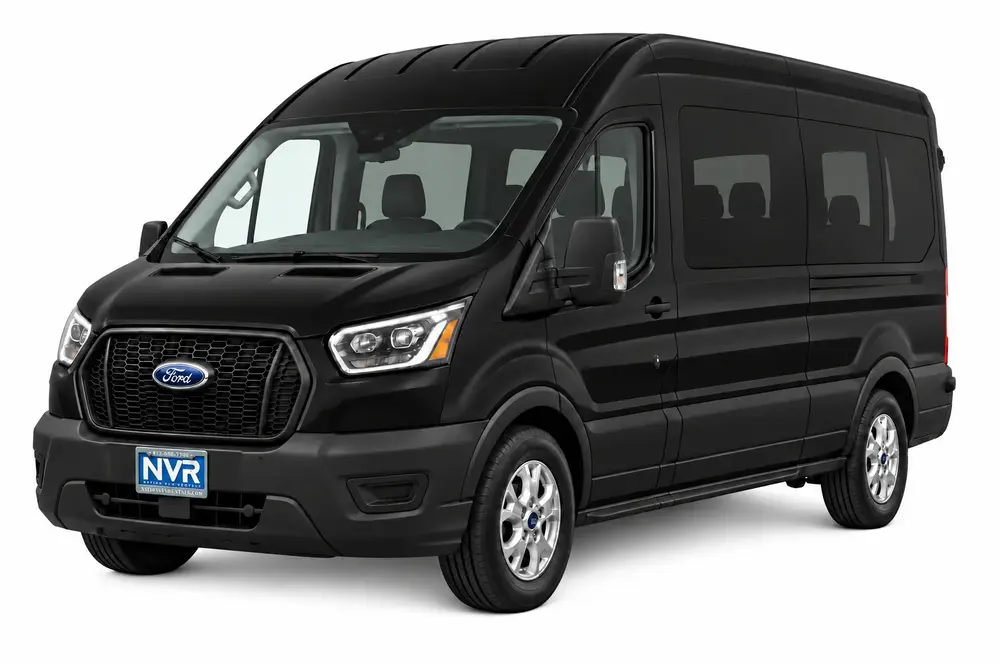 Black passenger van front view