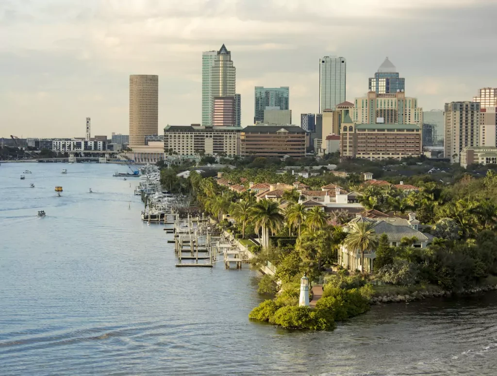 Tampa skyline with waterfront and lighthouse view