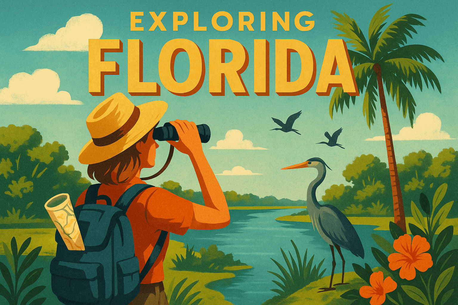 Person exploring Florida nature with binoculars.