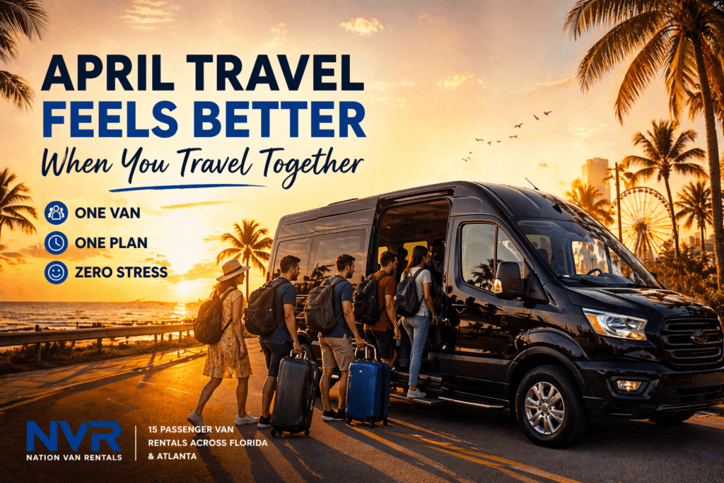 Group boarding passenger van at beach sunset